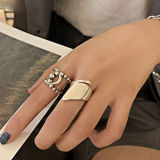 925 anel aberto de prata esterlina para mulheres, INS jóias minimalistas, padrão de onda irregular, cor dourada, aniversário