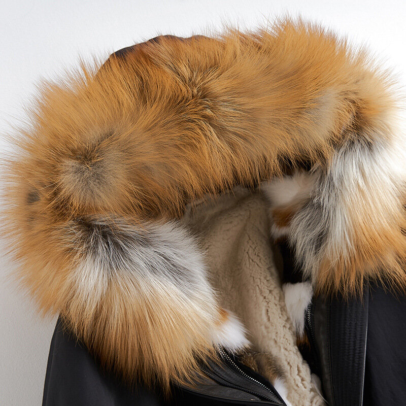 Casaco de pele real das mulheres rex pele de coelho casaco de pele de raposa gola de inverno quente casaco de pele real das mulheres parka roupas femininas 2020