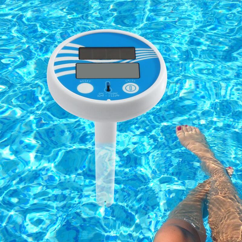 กลางแจ้งและสระว่ายน้ำในร่มและสปาดิจิตอลลอยกันน้ำพลังงานแสงอาทิตย์เครื่องวัดอุณหภูมิ Fahrenheit Celsius LCD จอแสดงผลอุณหภูมิ