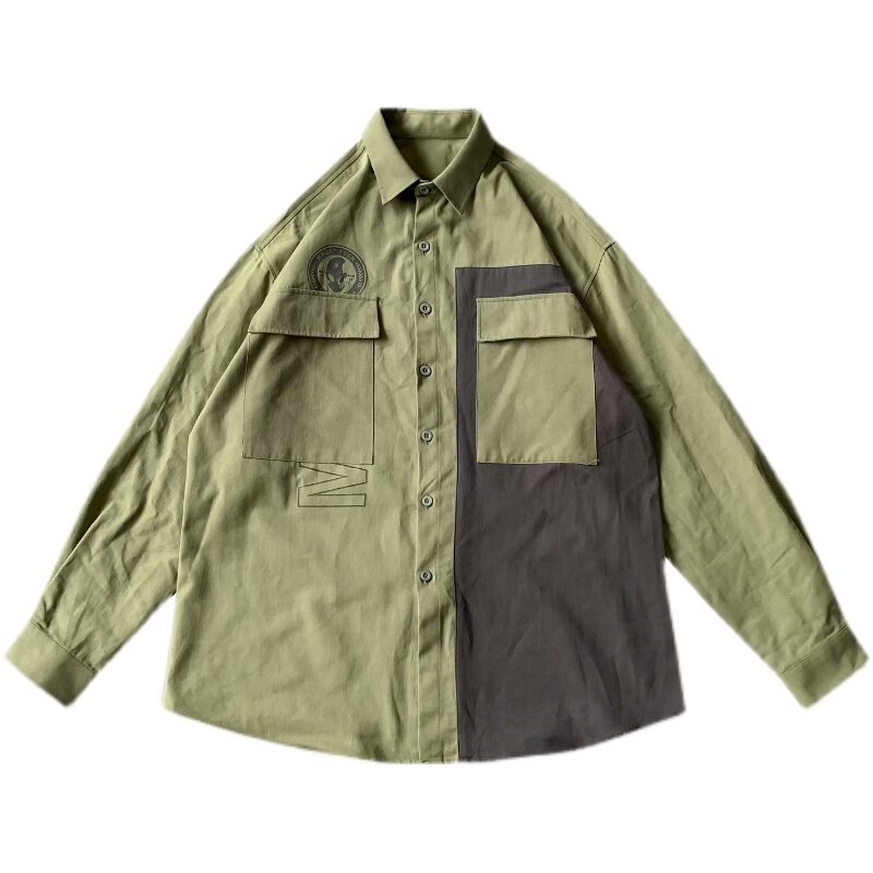 루피안 핸섬 툴링 긴팔 셔츠 남성용, 한국 버전, 루즈한 다목적 스플라이싱 맞춤형 셔츠, BF 패션
