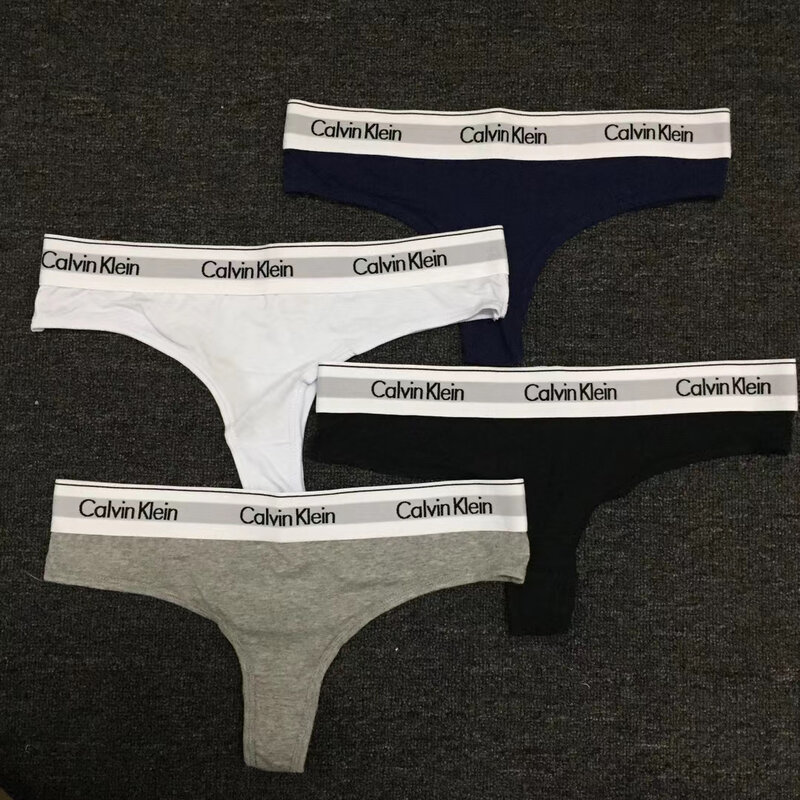 4 Uds CK Calvin Klein algodón para mujer letras de Sexy Tanga amplia T bragas ropa interior de ropa interior sin costura Tanga G-String mujeres Lencería
