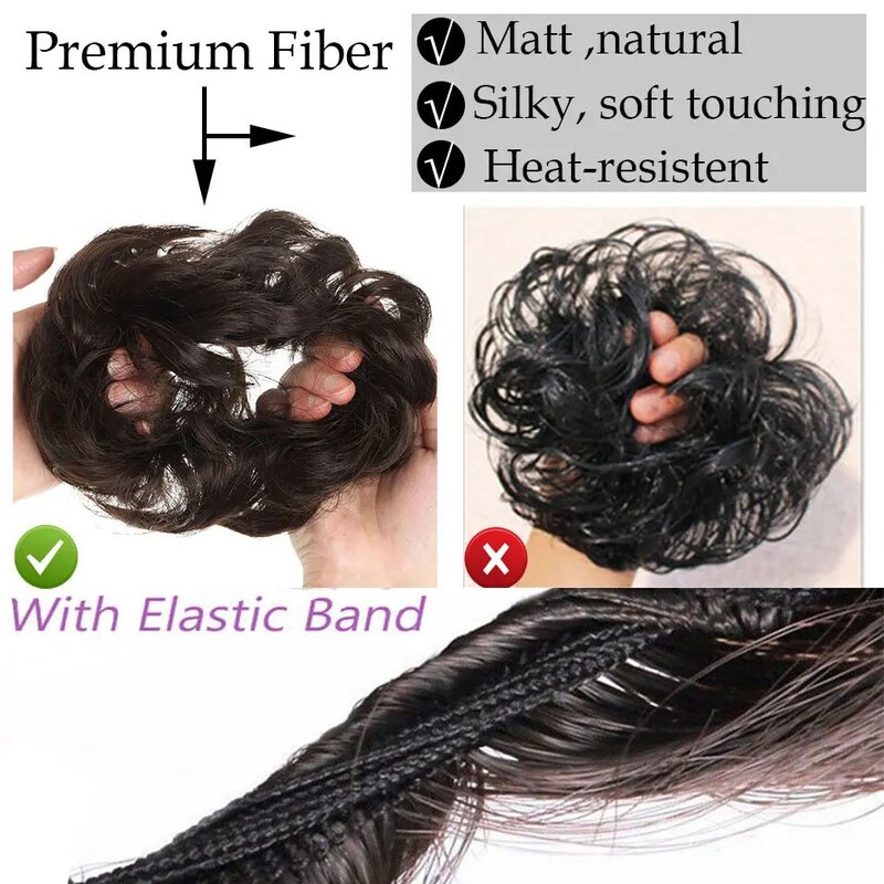 Snoilite Synthetic Women Chignon Hair Elastic Hair Bun Wrap On Messy Bun Ponytails Curly Scrunchy Chignon For Women 35color