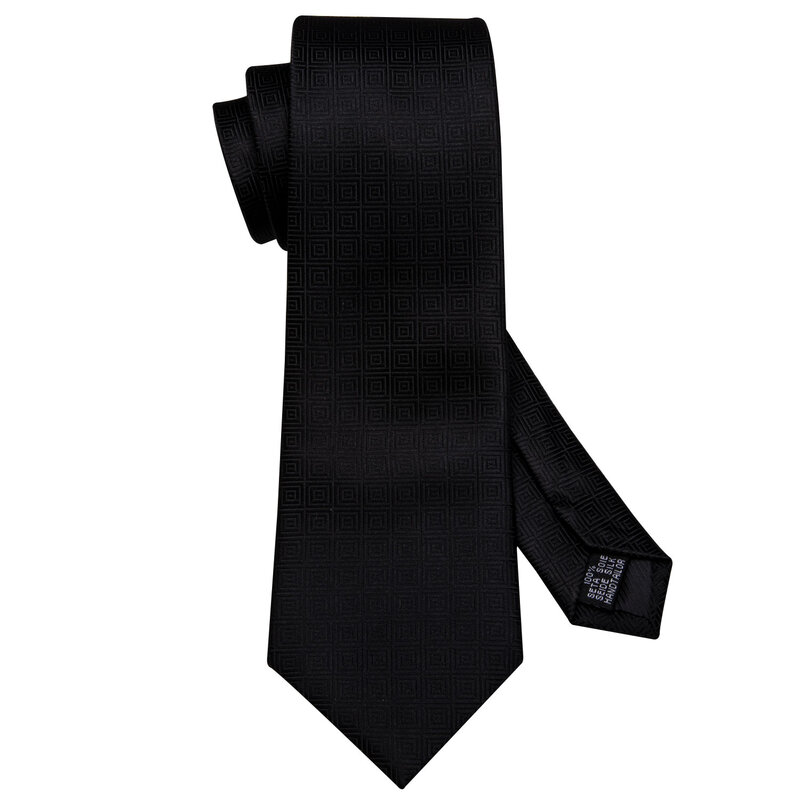 Cravatta geometrica nera cravatta di seta per uomo cravatta da sposa cravatta da festa fazzoletto cravatta Barry.Wang Fashion Designer Tie Set LS-5225