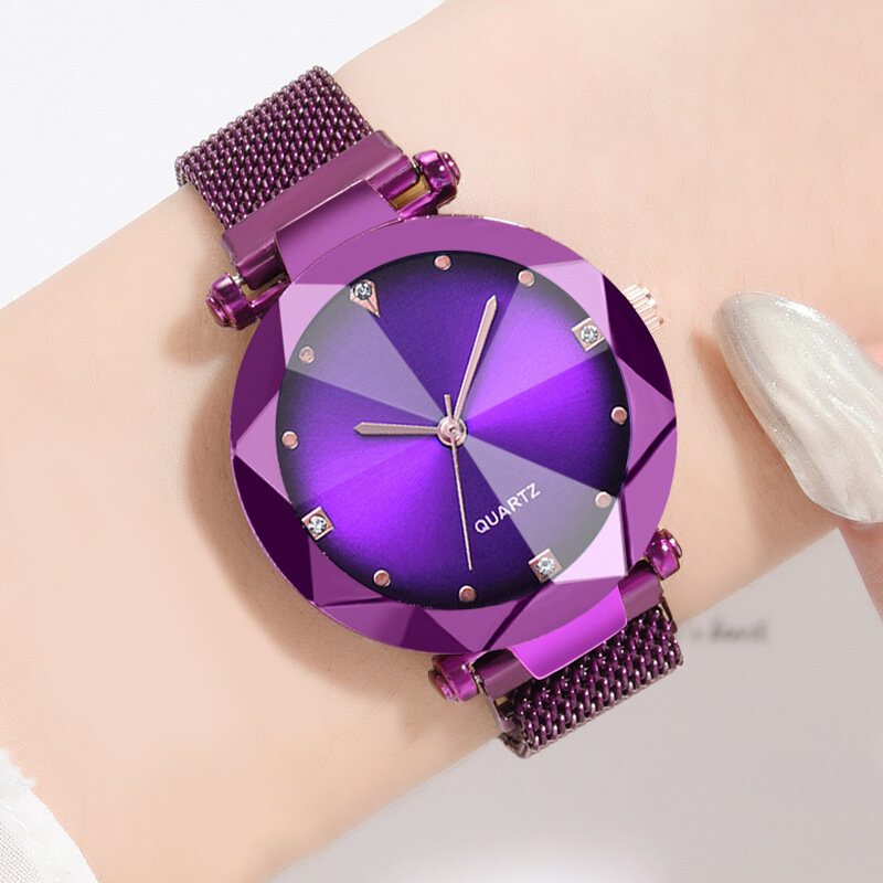 Le donne più vendute magnete a maglie fibbia cielo stellato orologio Casual da donna di lusso superficie geometrica orologi al quarzo Relogio Feminino