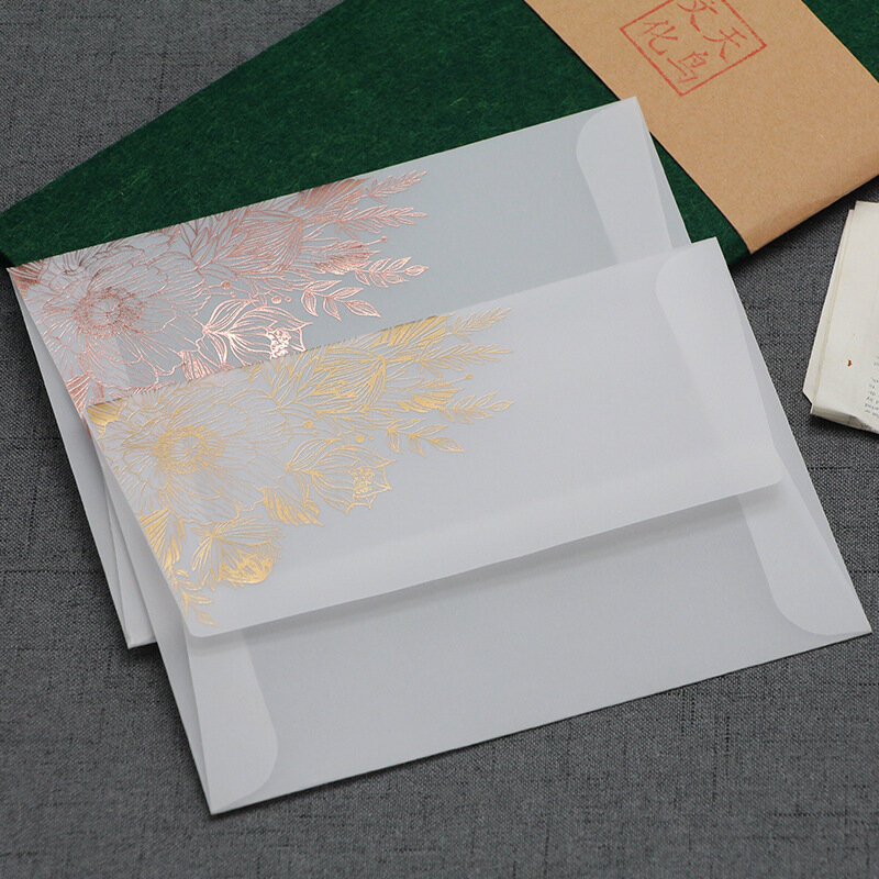 Envelope translúcido com papel ácido sulfúrico, estilo europeu, borda Hot Stamping, convite de casamento Envelope, 24 PCs/Pack