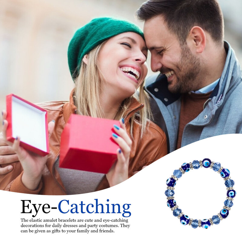 Evil Eyes Charm Bracelet Beaded Stretch Wrist-band Chain Amulet Jewelry With Blue Eye Horseshoe Unisex Artificial Gemstone Decor