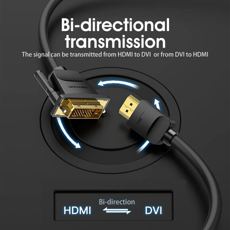 Vention kabel HDMI na DVI dwukierunkowy HDMI męski 24 + 1 DVI-D męski Adapter 1080P konwerter na Xbox HDTV DVD LCD DVI na HDMI kabel