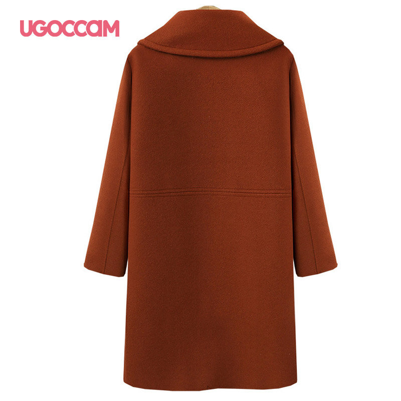 UGOCCAM-abrigo de lana para mujer, chaqueta de mujer para oficina, cortavientos largo de talla grande, doble botonadura