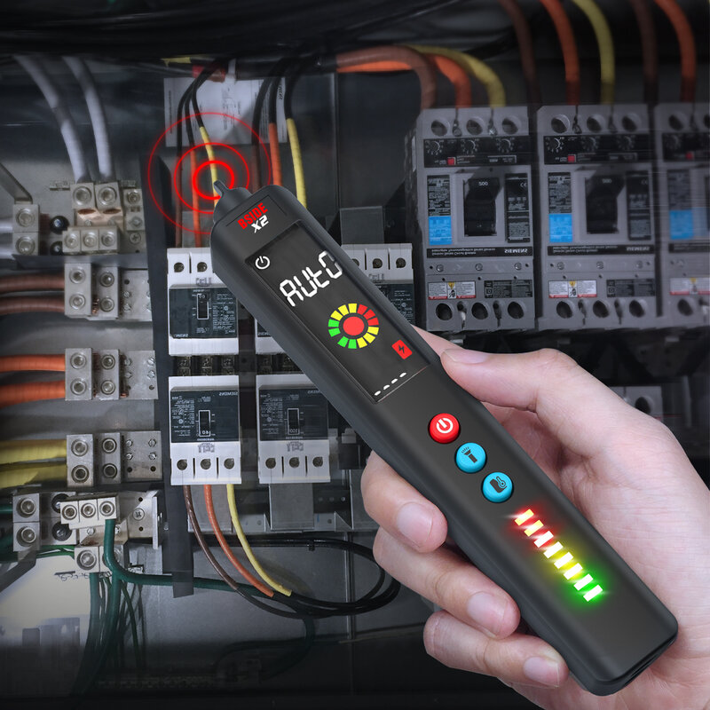 BSIDE ulepszona Tester napięcia, kolorowy wyświetlacz LCD 3-wynik wyświetlacz czujnik napięcia z termometr na podczerwień do grillowania z pokrowiec EVA
