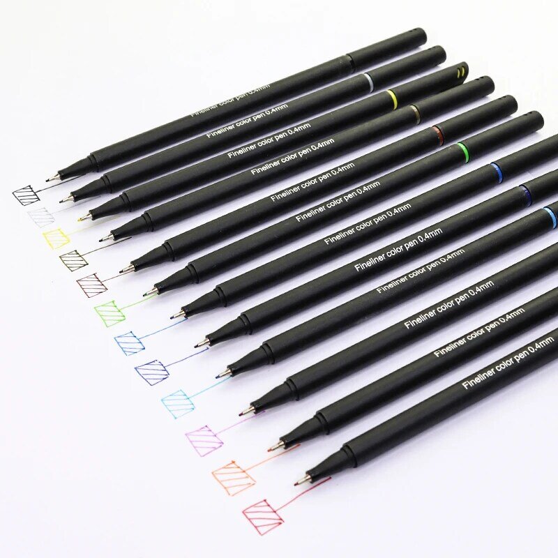 Fineliner-pluma de aguja de colores a base de agua, bolígrafo de Gel para pintura a mano, línea de gancho, 12/0,4 colores, 24/60mm