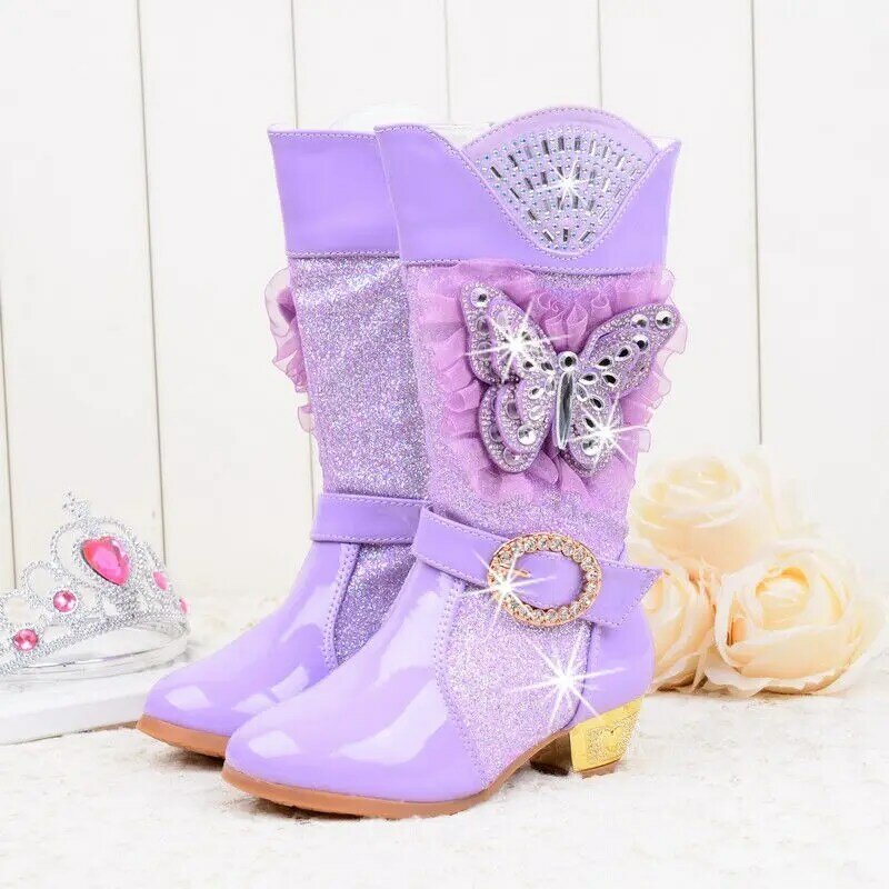 2022 جديد الأميرة الفتيات أحذية عالية الشتاء الأطفال الأحذية الدافئة لينة لطيف ماركة الموضة فوق الركبة أحذية للأطفال أحذية ثلج