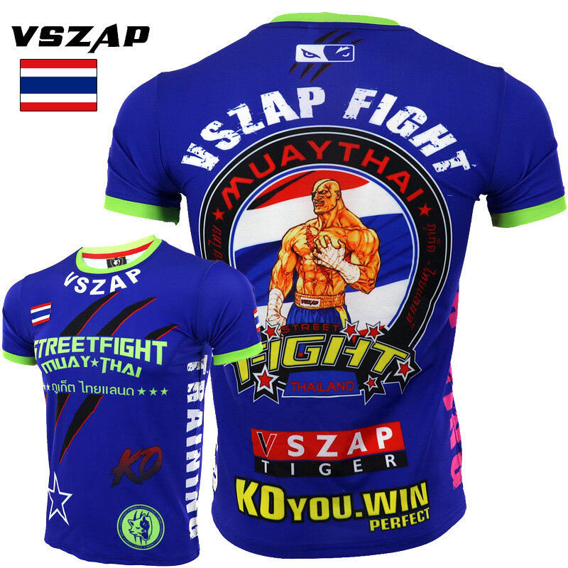 VSZAP MMAมวยไทยมวยไทยกางเกงขาสั้นมวยไทยกล้ามเนื้อชายกีฬาT Shirtการฝึกอบรมสวมใส่Breathableเสื้อผ้าMMAเสื้อมวยเสื้อผ้า