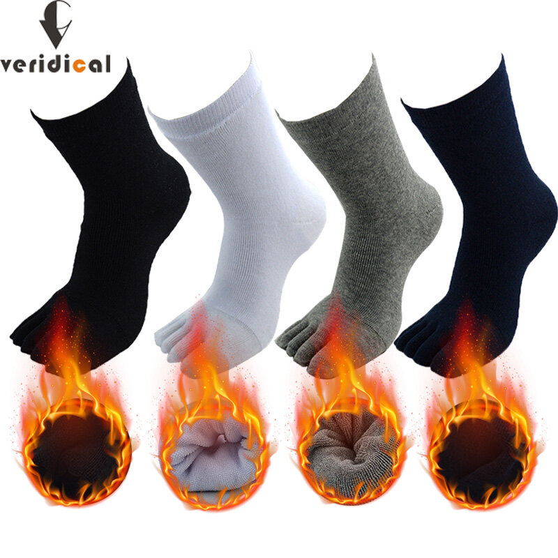 5 paia/lotto calzini invernali spessi e caldi in spugna a cinque dita per calzini da uomo in cotone antibatterico solido, vendita calda traspirante