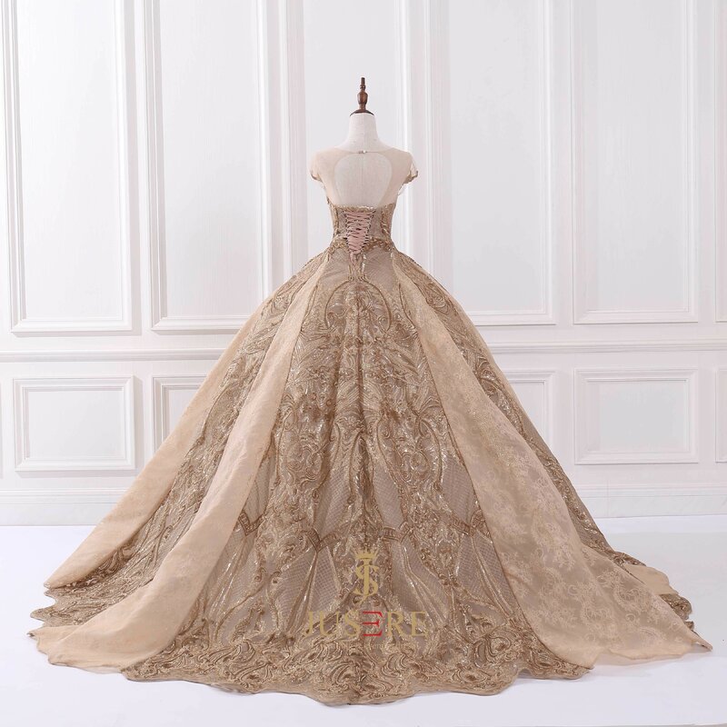 Drogie złoty suknia balowa z krynoliną arabski styl Jusere prawdziwe luksusowa suknia balowa cekinowe suknie wieczorowe 2021