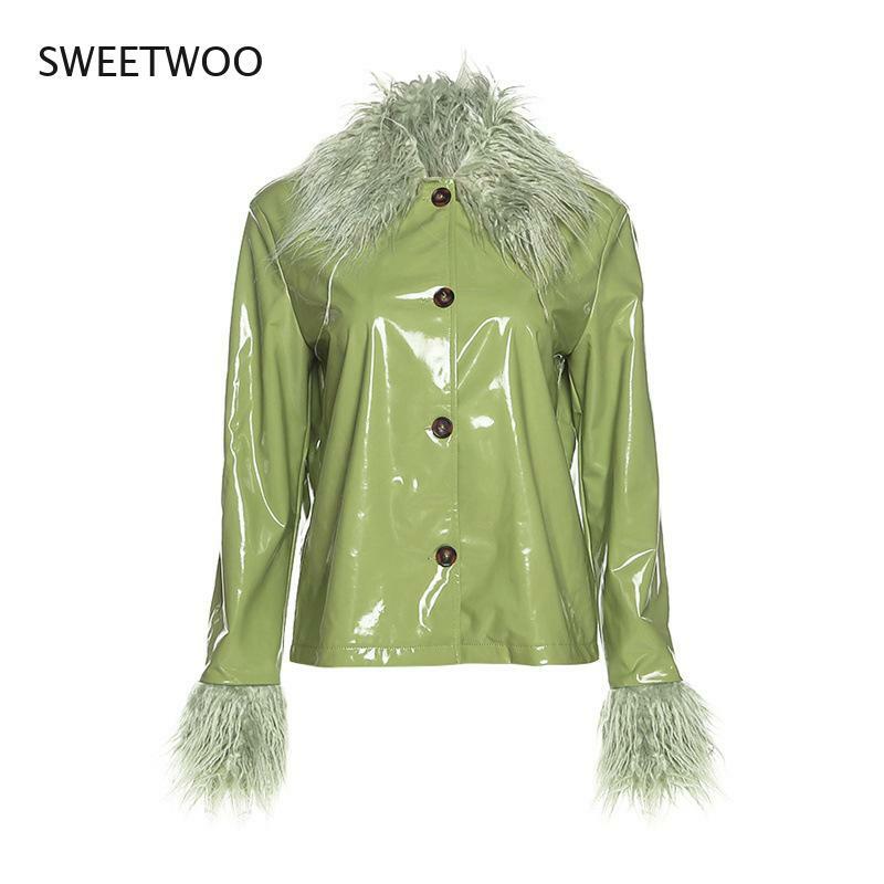 女性のためのファッショナブルな革のジャケット,3色,長袖,ファーカラー,シングルブレスト,暖かい,秋と冬,2021