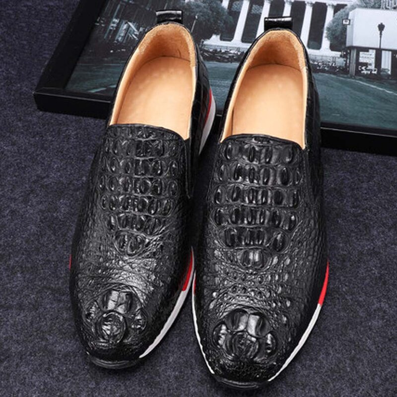 Piliyuan-zapatos de piel de cocodrilo para hombre, calaveras de cocodrilo, zapatos de cabeza redonda para hombre, zapatos de ocio, zapatos de cuero de tendencia