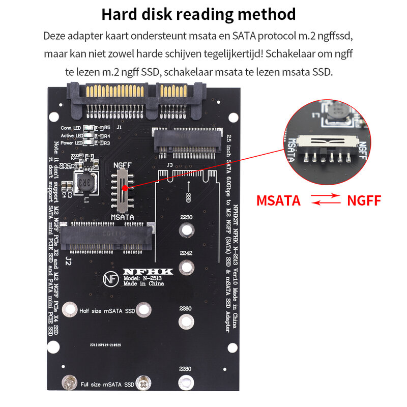 TISHRIC-adaptador M.2 NGFF Msata SSD a SATA 3,0 2,5, convertidor M2 PCI SSD, tarjeta elevadora para PC, portátil, tarjeta adicional de hasta 6GPS