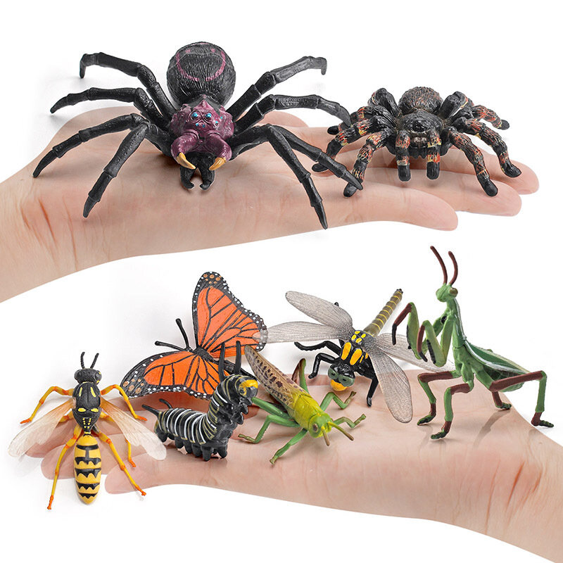 시뮬레이션 우림 동물 모델 곤충 입상 인형, 거미 말벌, 사마귀 메뚜기, PVC 액션 피규어, 어린이 장난감 선물