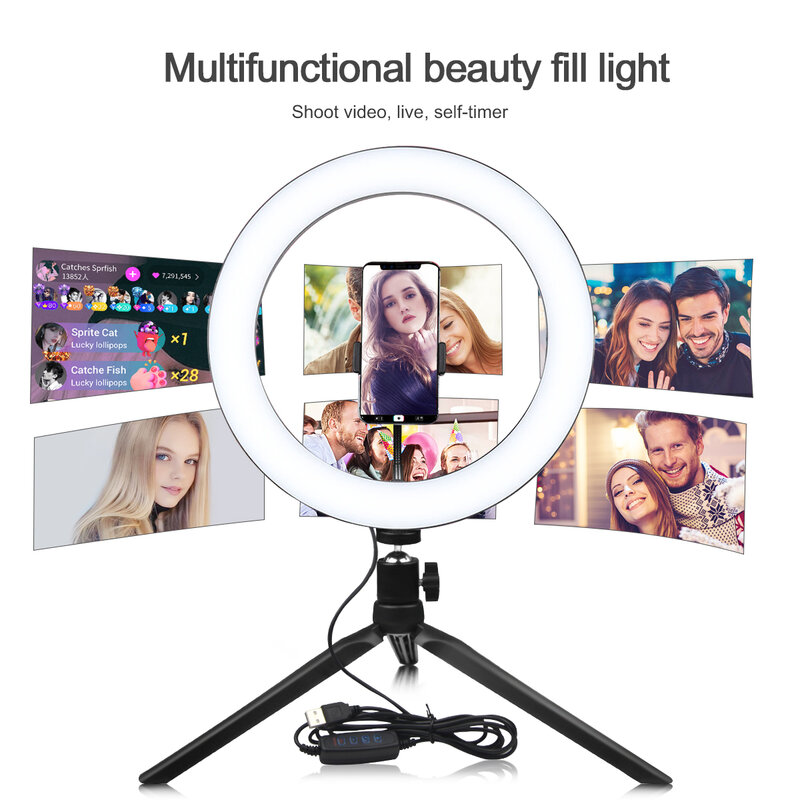 16/20/26cm luce di riempimento Led Selfie Phone Ring Light Make up Lamp fotografia illuminazione con supporto per treppiede Video Youtube