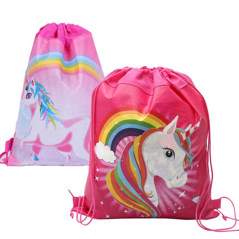 Детский Школьный рюкзак на шнурке с единорогом, Водонепроницаемые Яркие холщовые сумки с милыми животными, ранец для хранения