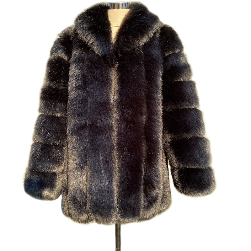 Manteau en fausse fourrure de renard pour femme, Super épais et chaud, vêtement d'extérieur, veste luxueuse à revers, nouvelle collection hiver