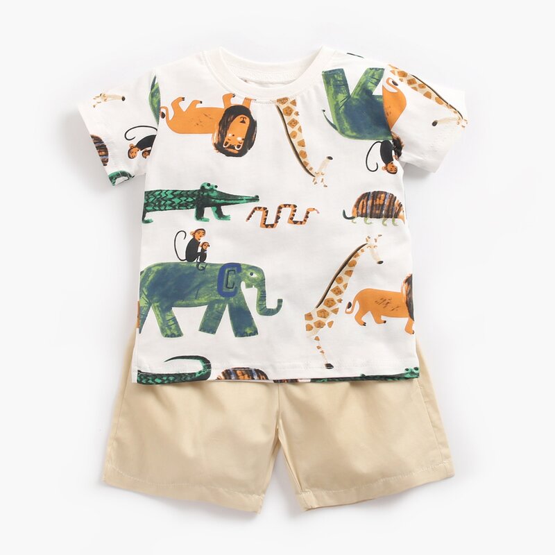Sanlutoz-赤ちゃんの男の子のための夏の服のセット,半袖の綿の衣装,シャツとショーツ,漫画,2個