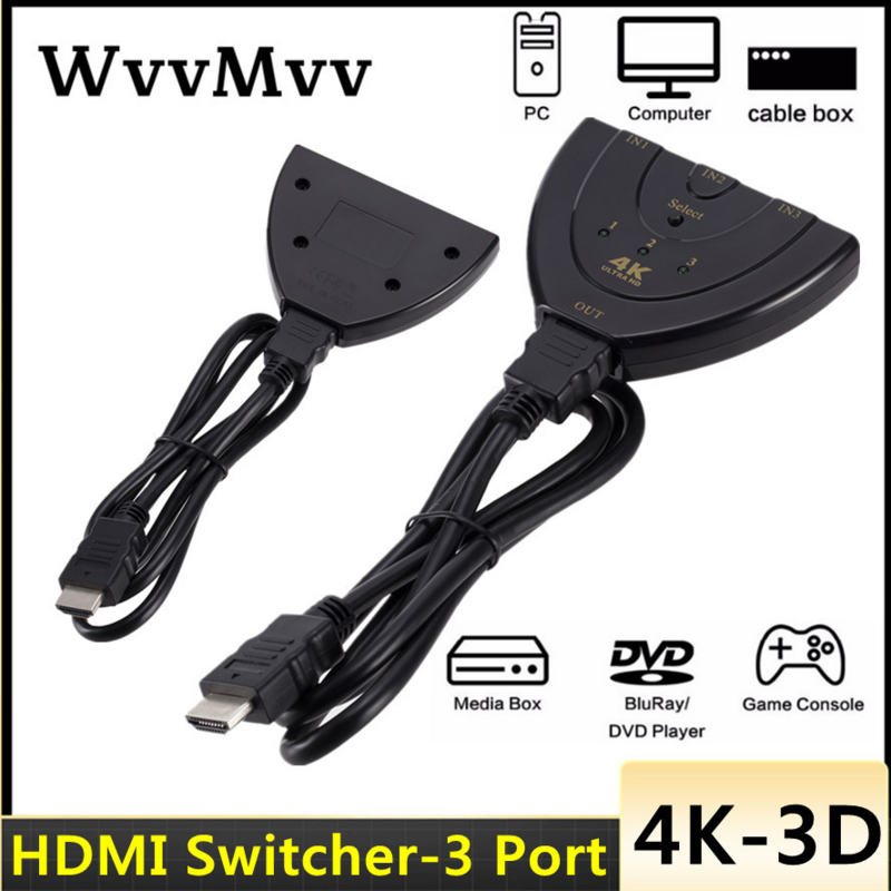 4K * 2K Mini 3พอร์ต HDMI Switch 1.4b 4K Switcher Splitter 1080P 3พอร์ตออก1พอร์ตสำหรับ DVD HDTV Xbox PS3 PS4 3D