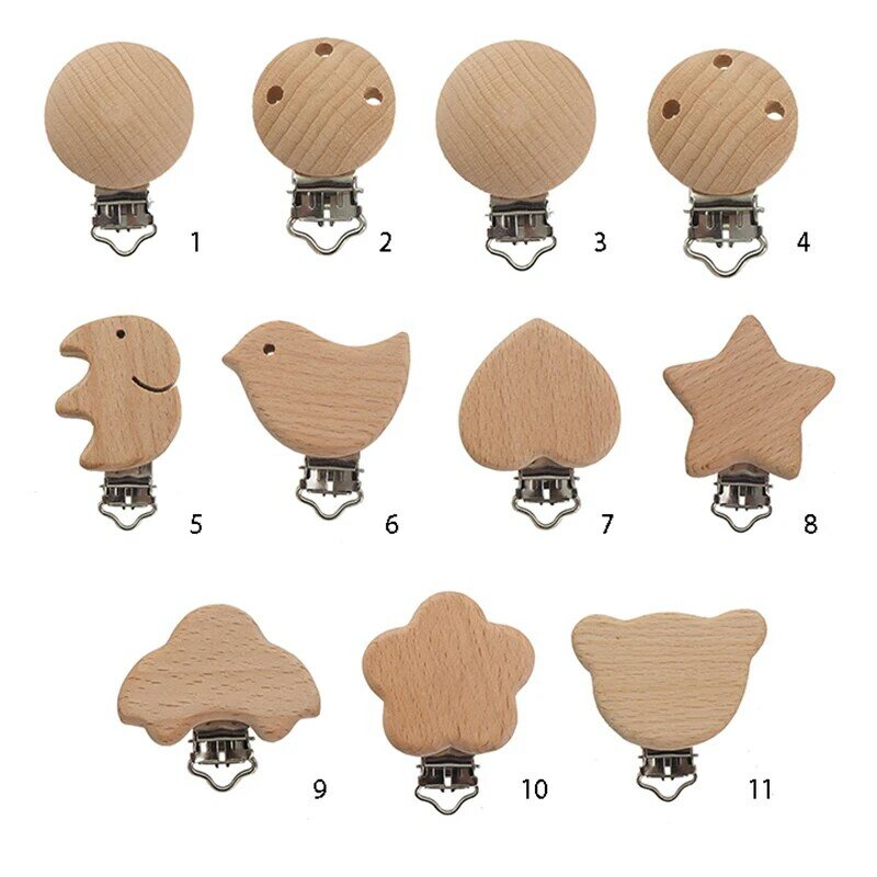 CHENKAI-赤ちゃん用の木製おしゃぶりクリップ,赤ちゃん用の丸い象の形をした鳥のデザイン,天然のおしゃぶりチェーン,50個