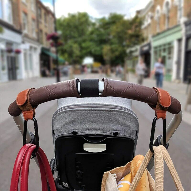 PU Leather Baby Bag Stroller Gancho, 360 Graus Rotatable, Cart Organizer, Pram Hook, Stroller Acessórios