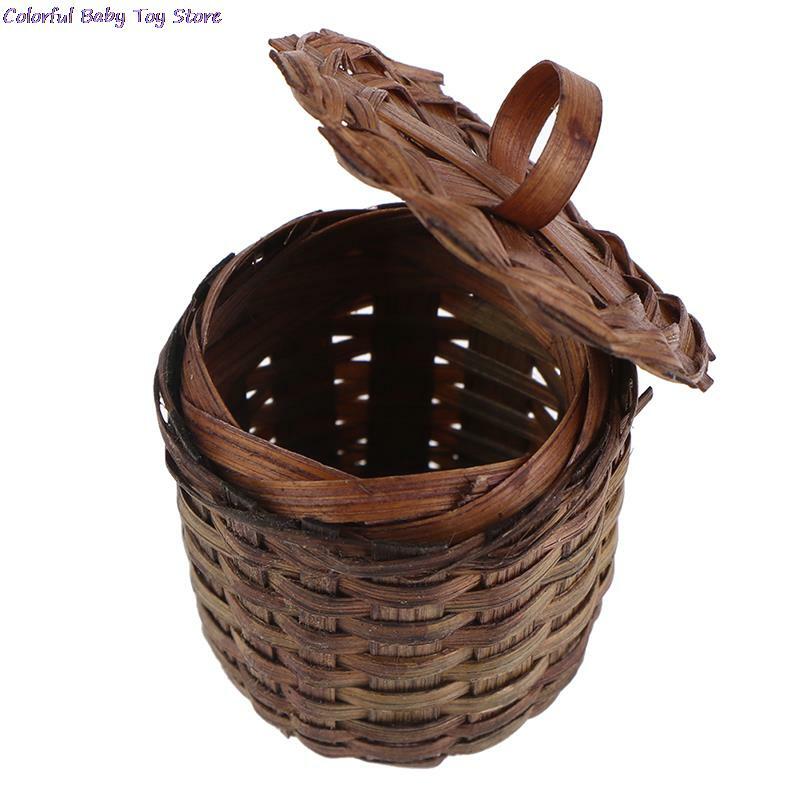 Miniatura Tecelagem Bamboo Basket para Dollhouse, Modelo De Brinquedos, Vegetal, 1:12, Novo