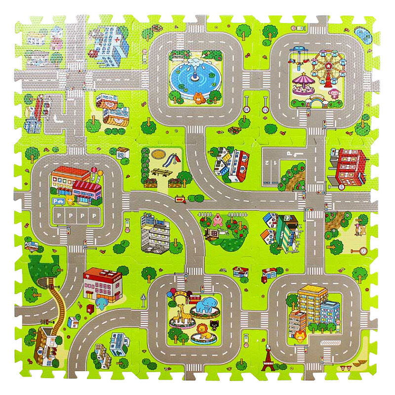 Alfombra de rompecabezas de espuma para niños, tapete de desarrollo con mapa de la ciudad, suelo entrelazado, juguetes educativos