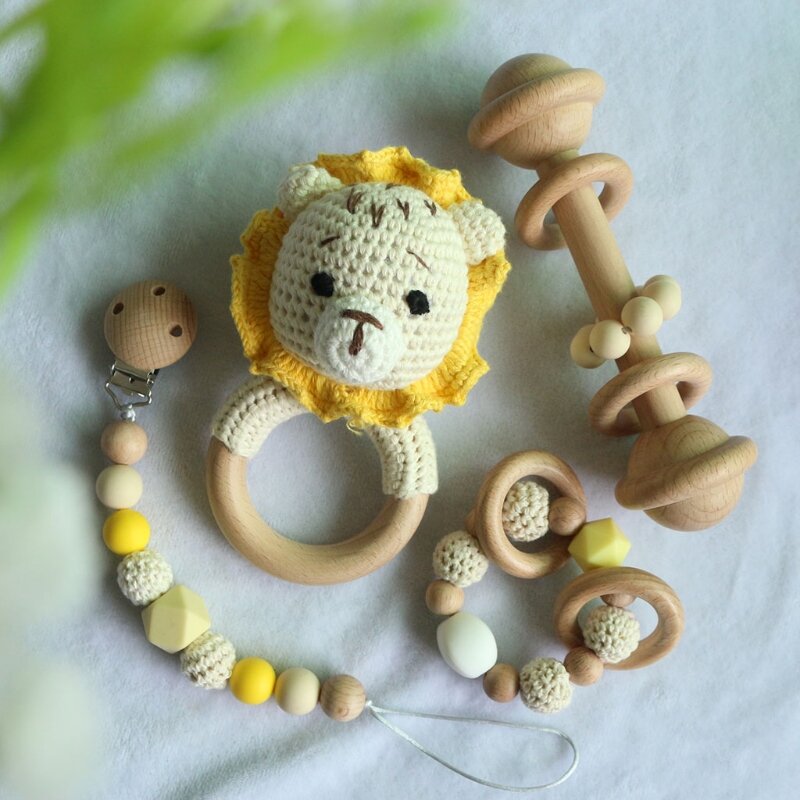 BPA Gratis Crochet Bayi Teether Baru Lahir Boneka Pemegang Dot Klip Tumbuh Gigi Gelang Lucu Penenang Rantai Bayi Mainan Gigit