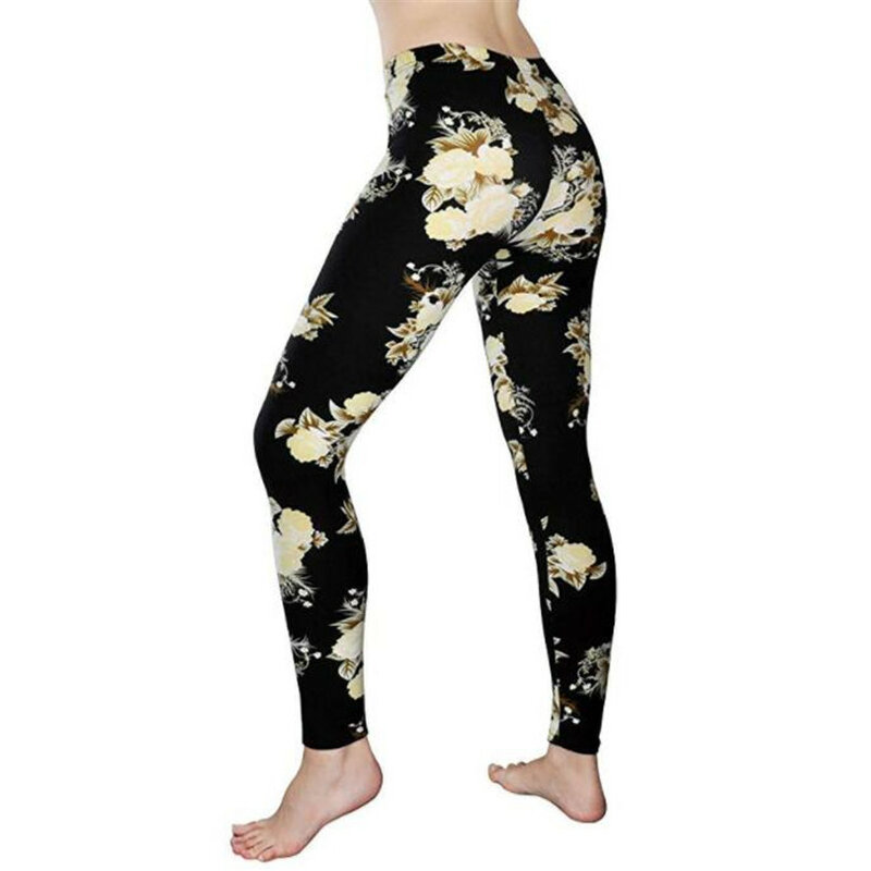 YRRETY Women Printed Yoga Leggings Floral Pattern Fitness Workout Running Sports Pants Girls Leggins Push Up Polyester Trousers