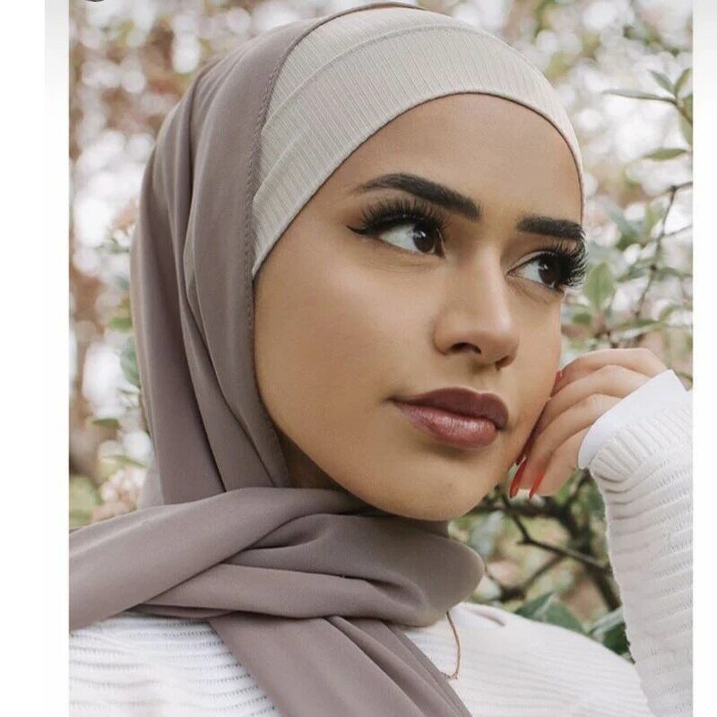 イスラム教徒の女性のためのリブ付きヒジャーブキャップ,下に伸縮性のある伸縮性のある伸縮性のあるスカーフ,ヘッドバンド,ターバン