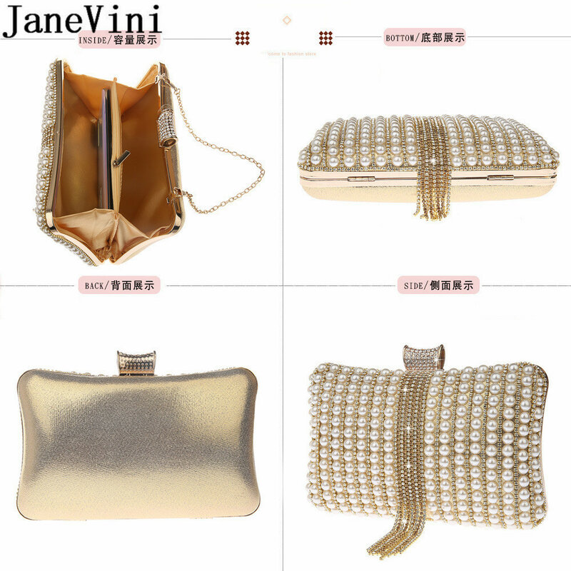 JaneVini ไข่มุกเงิน Rhinestones Luxury กระเป๋าถือผู้หญิงกระเป๋าออกแบบ Handmade คลัทช์งานแต่งงานชุดกระเป๋าถือ