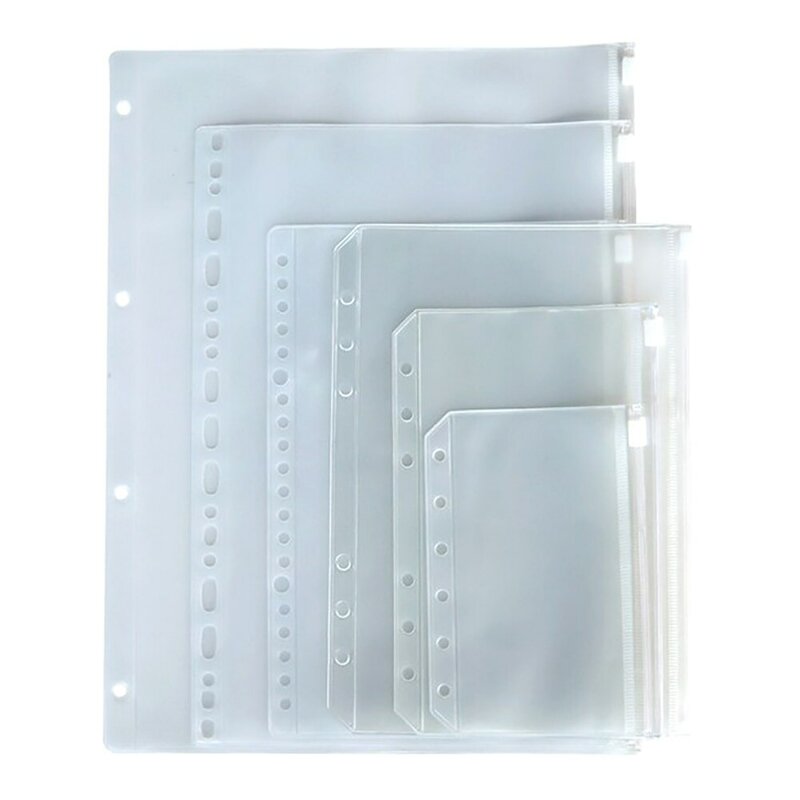 Carpetas transparentes de PVC con cremallera para cuaderno de 6 anillos, carpetas cómodas, A5, A6, A7, 12 unidades