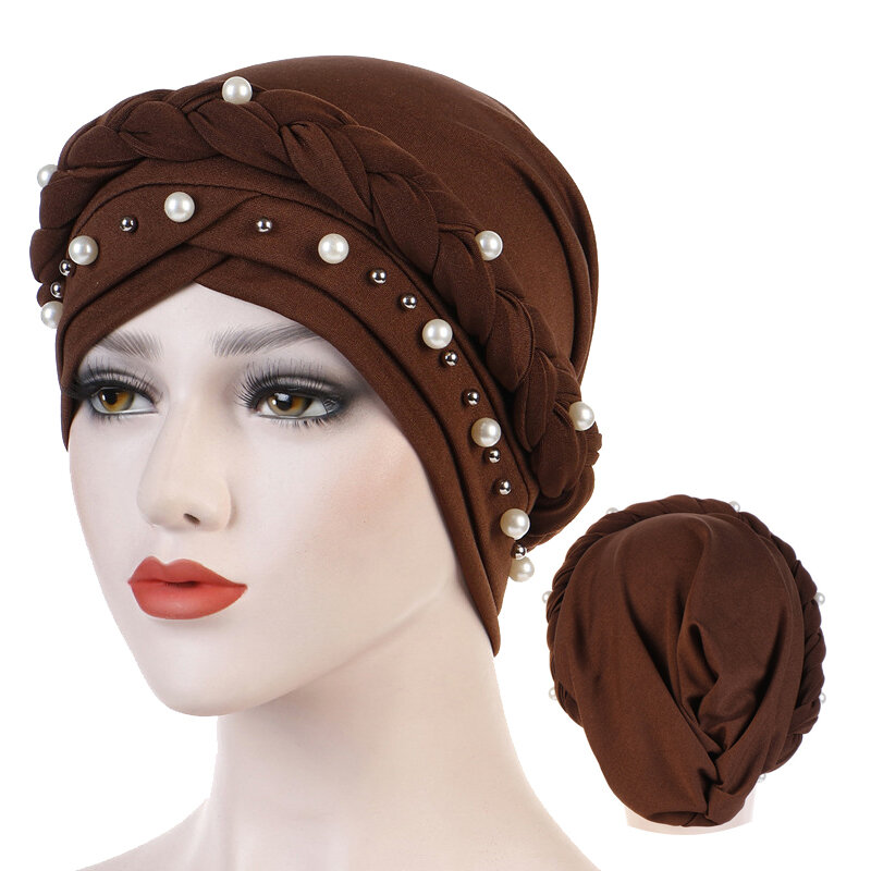 Foulard de tête pour femmes musulmanes, turban bicolore en coton tressé, bonnet hijab, casquettes intérieures