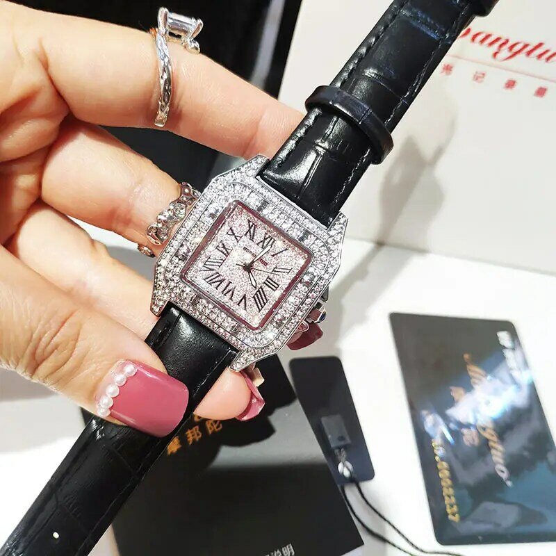 Reloj de lujo de marca superior para mujer, de cuarzo, resistente al agua, con diamantes de imitación cuadrados de plata, relojes de pareja con diamantes de imitación