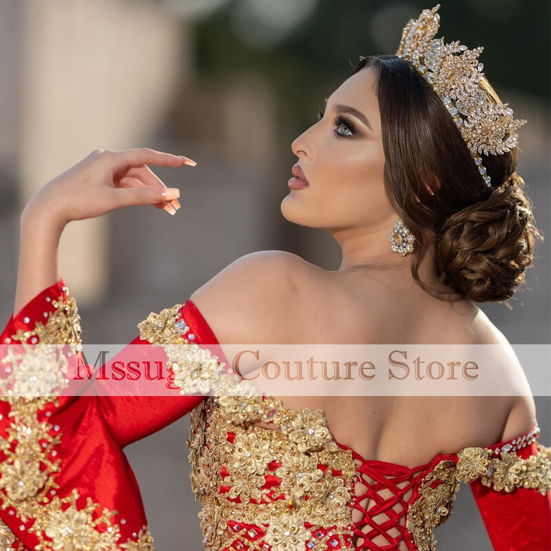 2022 real vermelho quinceanera vestido querida applique miçangas vestidos de baile vestidos de celebridade para meninas