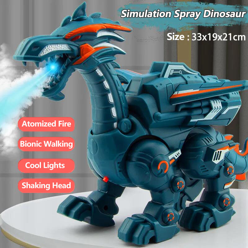 Simulación eléctrica atomizadora de fuego, dinosaurio biónico, cabeza agitadora, rociador de agua, luz fría, rompecabezas educativo, juguetes para niños