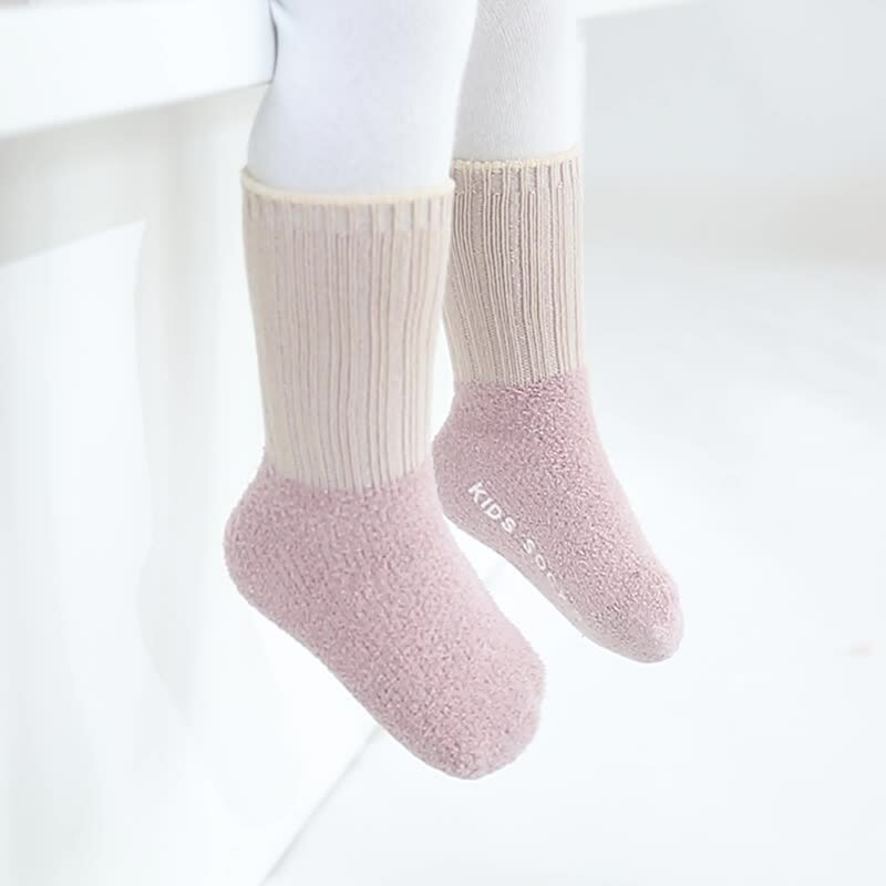 ทารกแรกเกิดถุงเท้าเด็กวัยหัดเดิน Prewalker ฤดูหนาวหนาที่ประณีตผ้าฝ้ายเทอร์รี่ฤดูใบไม้ร่วง Skidproof Sole เด็ก Patchwork ถุงเท้า0-3T