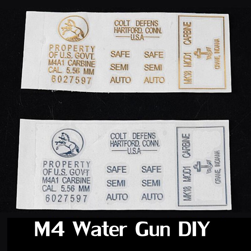 Pegatina de Metal táctica M4 M4a1, pistola de bala de agua, bola de Gel Blaster, accesorios de Paintball Airsoft, pegatina impermeable DIY