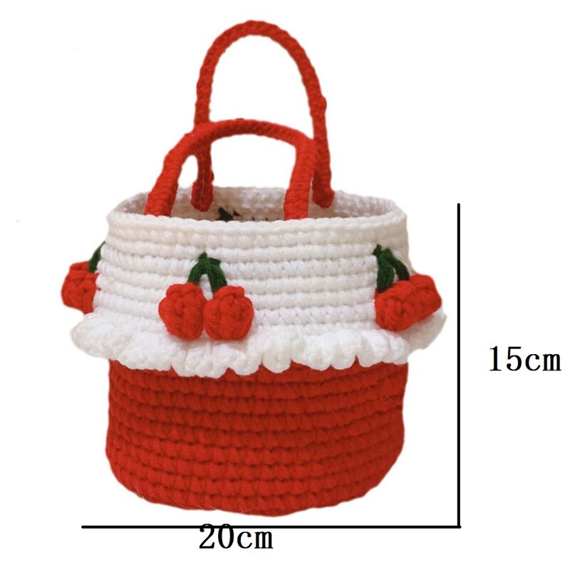 BomHCS 니트 아트 걸 딸기 지갑 가방, 여성용 패션 수제 버킷 보관 가방