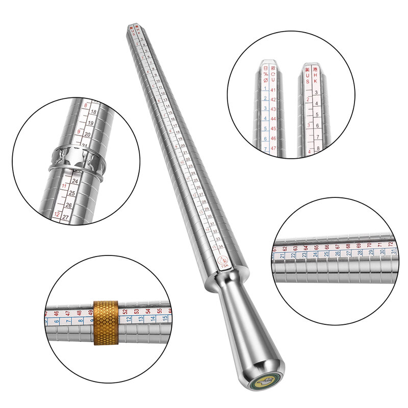 10 stili anello di misurazione del bastone ingranditore in metallo manico del mandrino del bastone martelli anello dito del Sizer per strumenti di misurazione per la creazione di gioielli