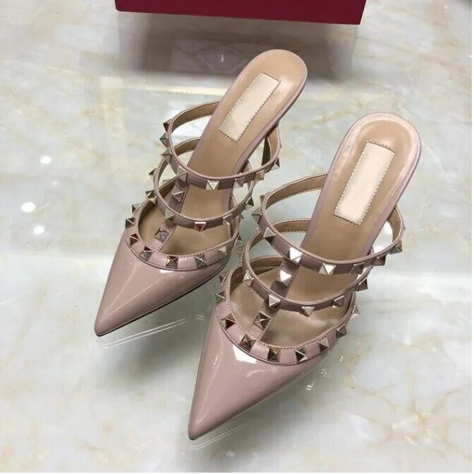 YEELOCA shoes m002 women high heel sandals with rivets 6cm thin heel wedding shoes pointed toe KZ058