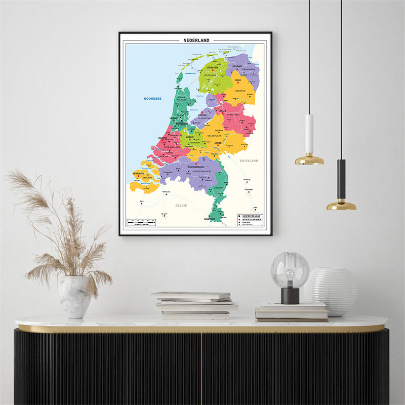 Холщовая картина с картой Нидерландов, маленький постер 42*59 см, настенное украшение для дома, школьные принадлежности, дорожный подарок