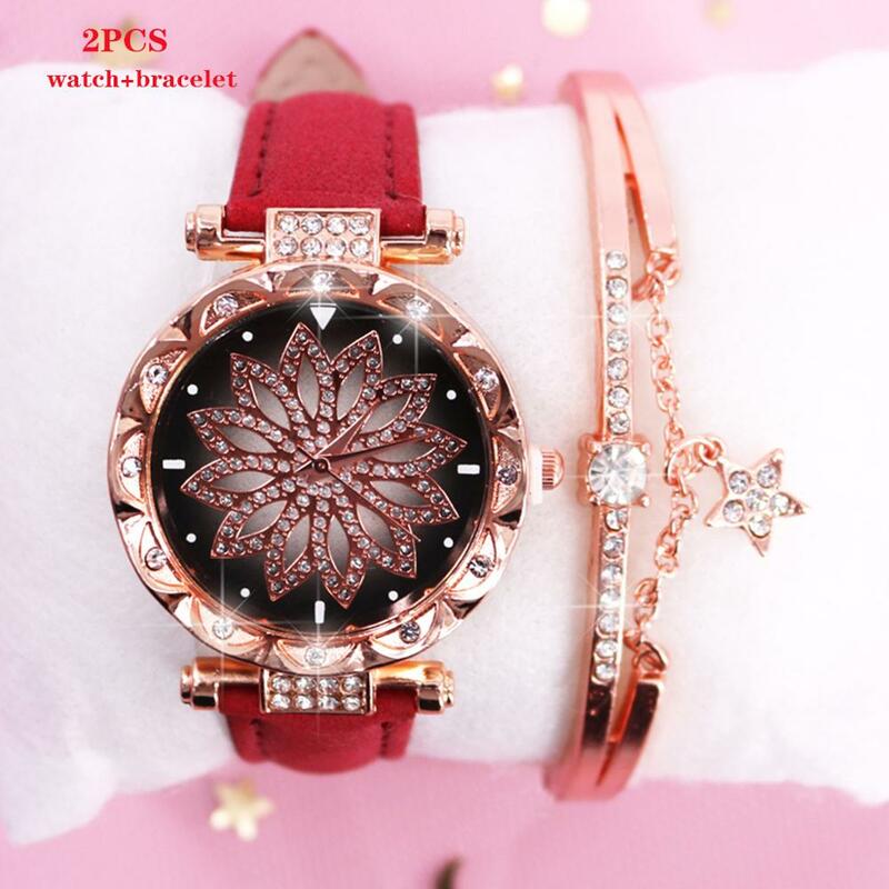 Moda zegarek kwarcowy kobiety zegarki Top marka luksusowe panie bransoletka do zegarka zestaw 2 sztuk dla zegarków Reloj Mujer diamentowy zegar