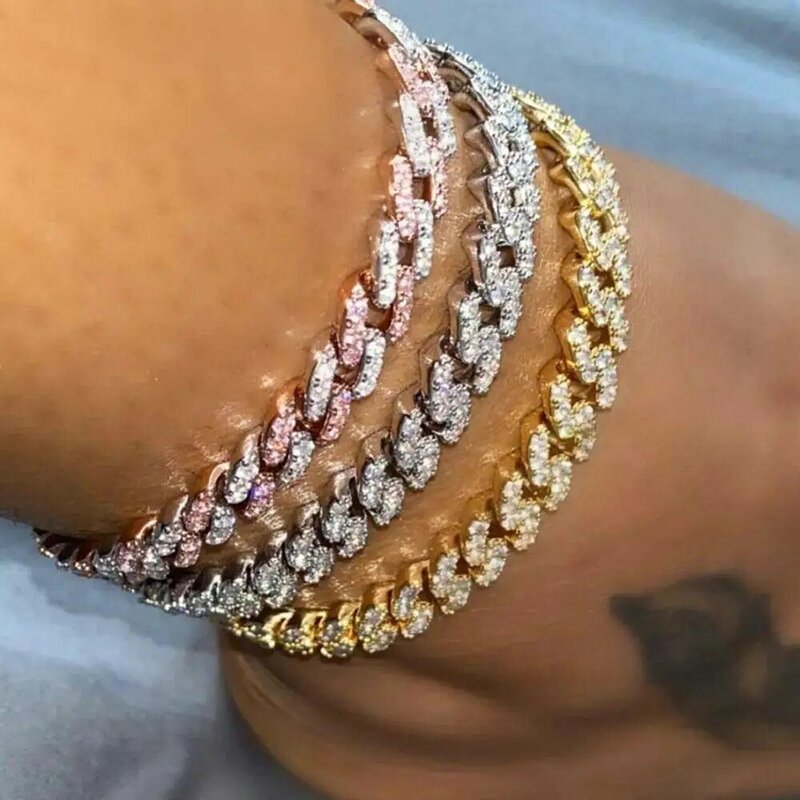 Gelang Kaki Rantai Logam Chunky Mode Baru untuk Wanita Pria Berlian Imitasi Warna Emas Perak Gelang Kaki Kuba Perhiasan Batu Punk Hip Hop