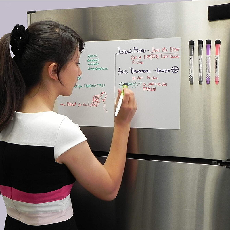 Tableau magnétique pour le réfrigérateur, tableau blanc marqueur, tableau de messages effaçables, tableau d'écriture de pratique d'enseignement de bureau