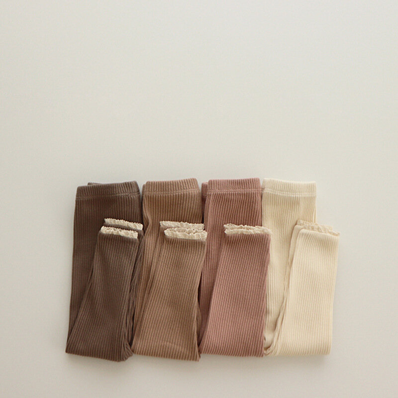 BOBOTCNUNU 유아용 캔디 컬러 골지 레깅스 바지, 줄무늬 바지, 캐주얼 바지, 2023 니트
